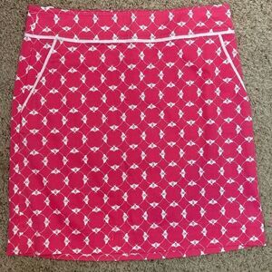 Talbots Bright Pink Bee Print w/white trim & pockets cotton pique